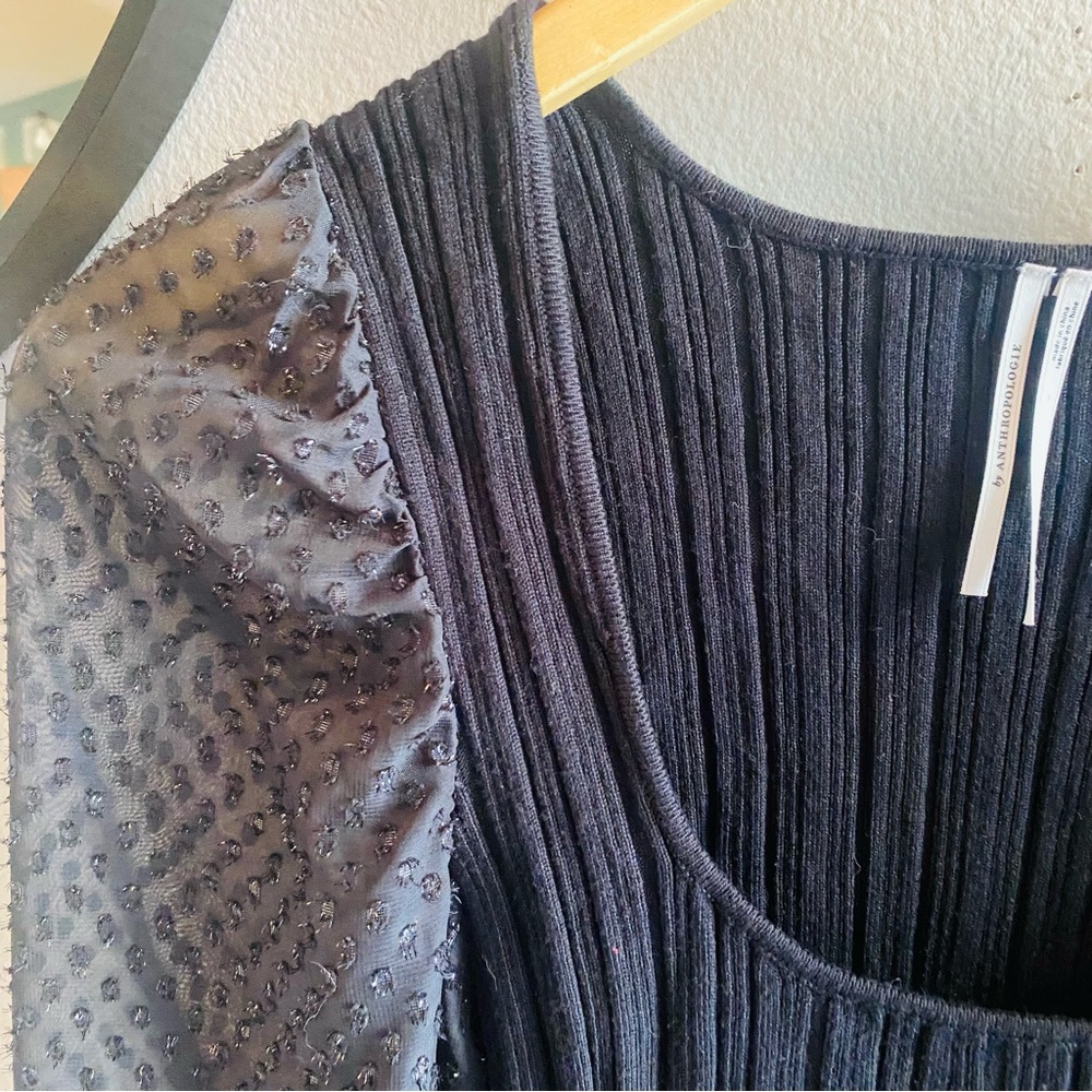 Anthropologie Puff Sleeve Shimmer Sweater in Black - Picture 14 of 16